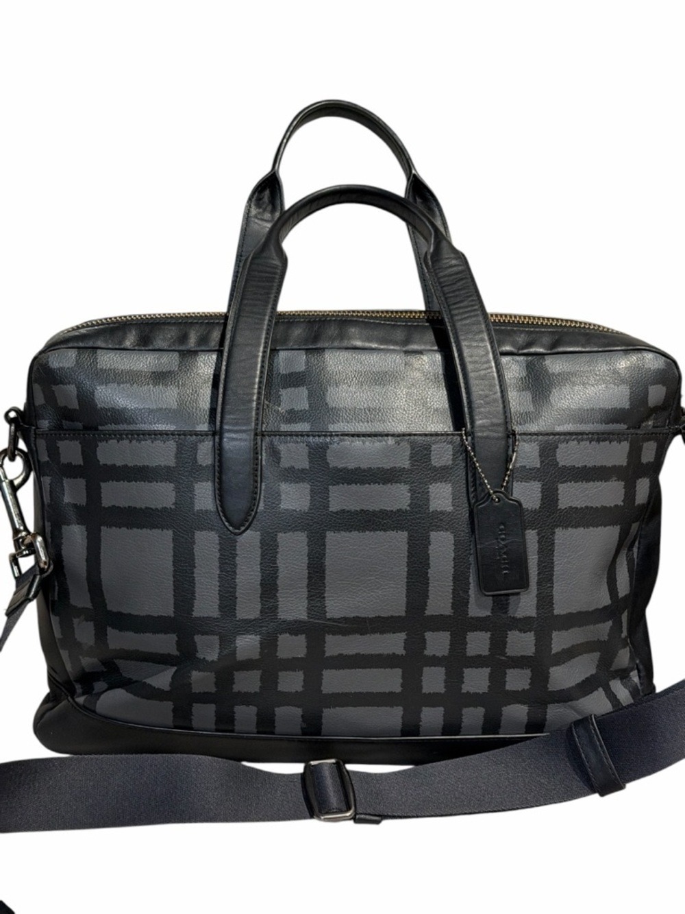 Coach Hamilton Laptop Briefcase F11187 Plaid Leather Unisex